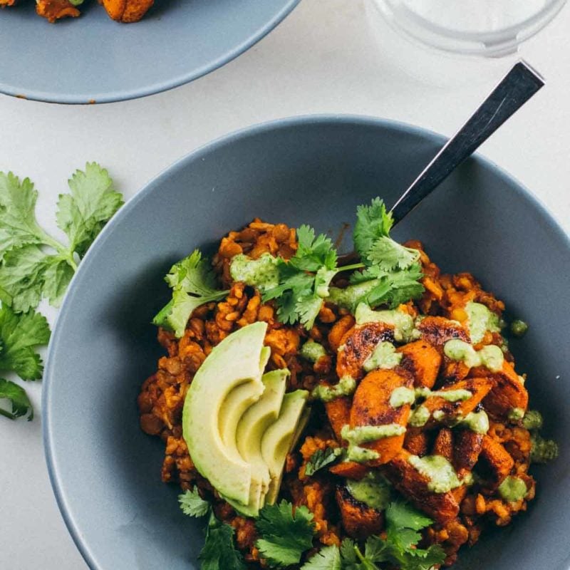 Lentil Curry Bowls with Cashew Cilantro Sauce